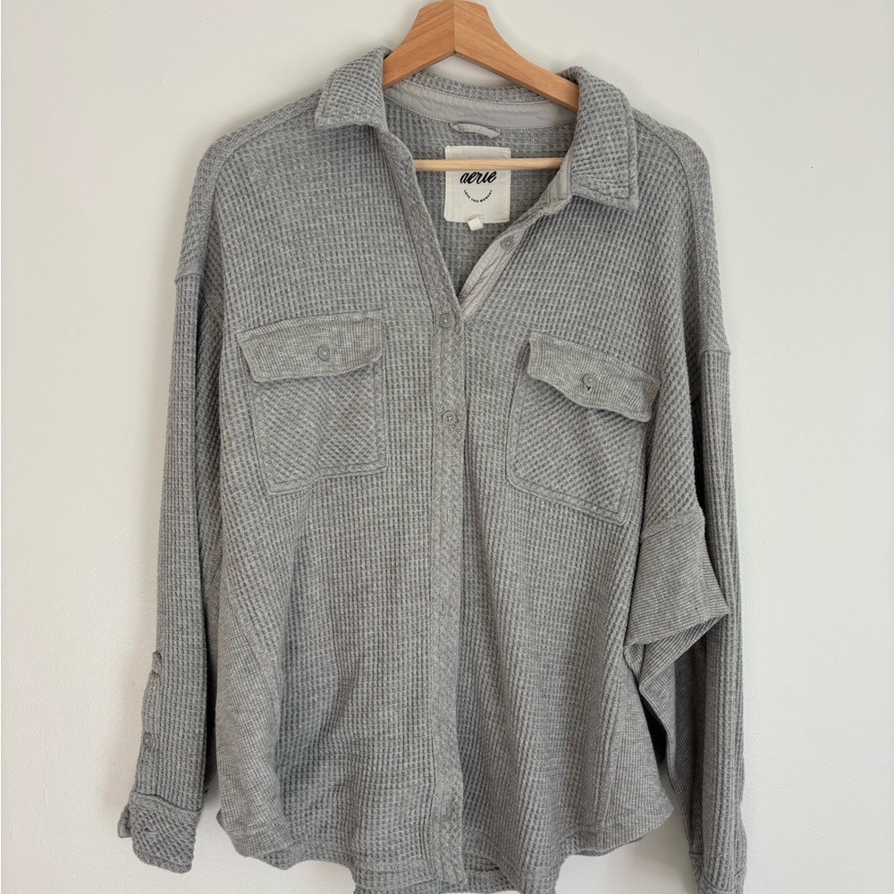 Aerie Gray Waffle Knit Button Down
